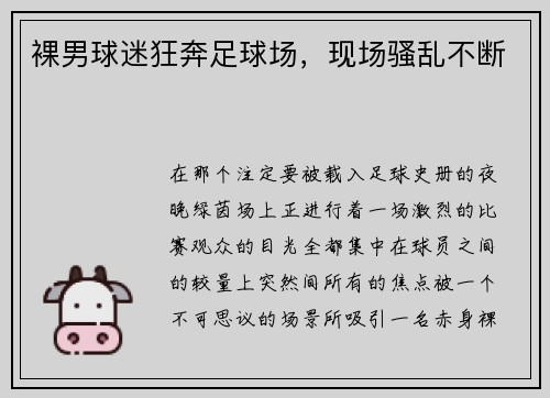裸男球迷狂奔足球场，现场骚乱不断